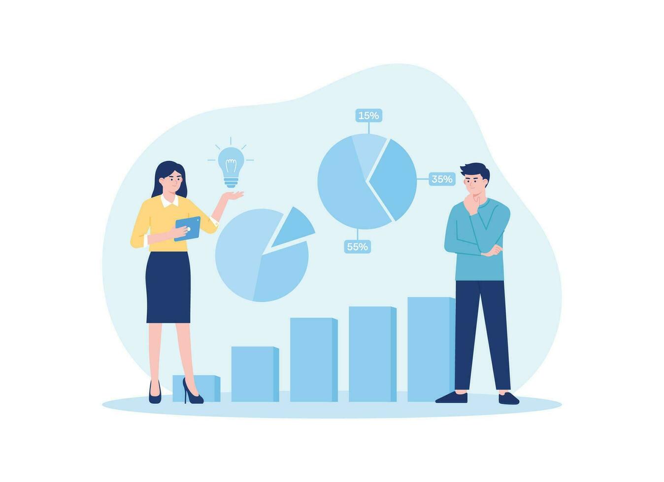 une analyse de croissance graphiques et à la recherche pour des idées plat concept illustration vecteur