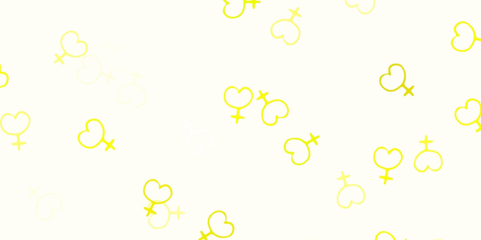 toile de fond de vecteur jaune clair avec des symboles de puissance de femme
