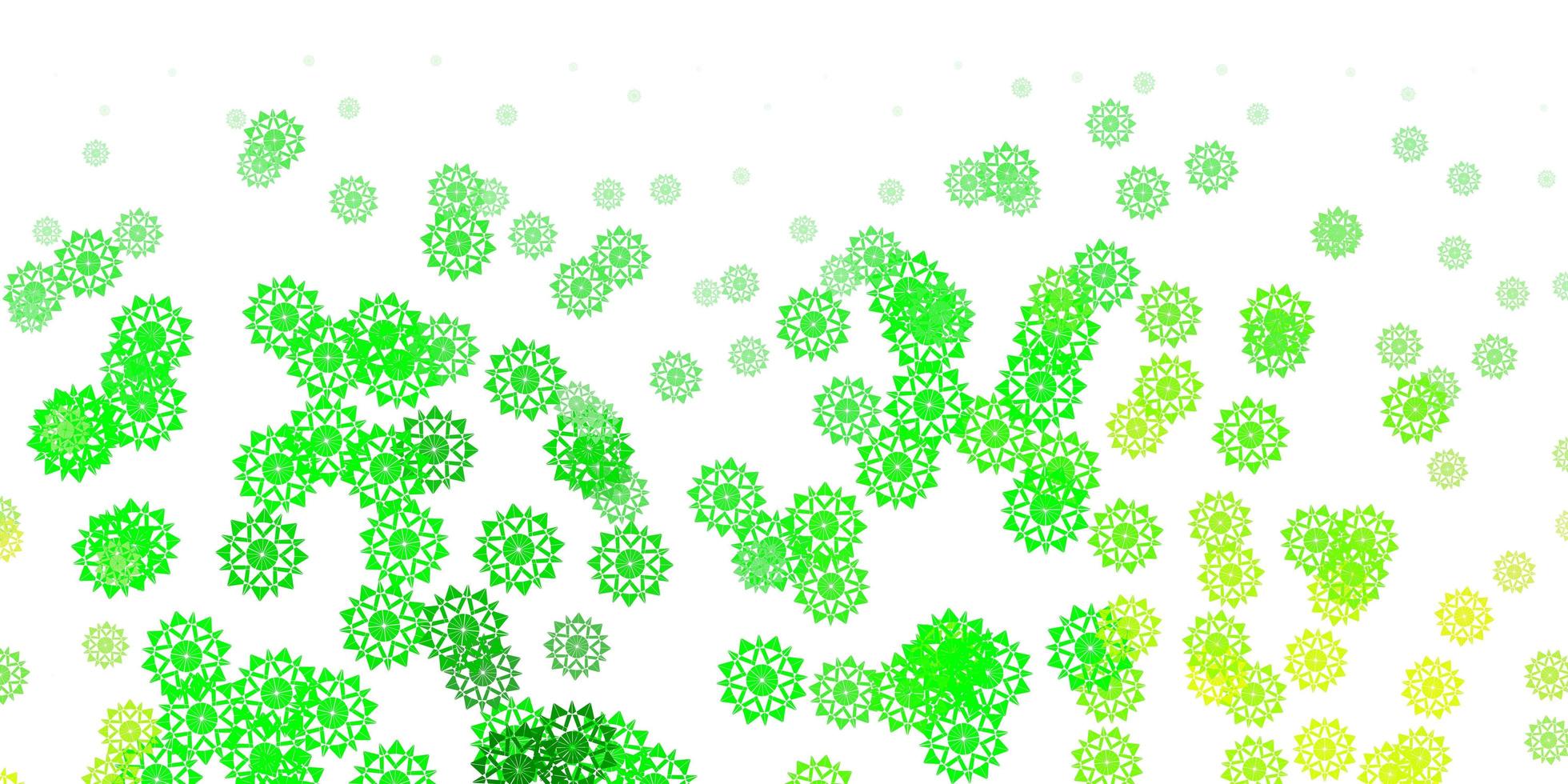 fond de vecteur jaune vert clair avec des flocons de neige de noël