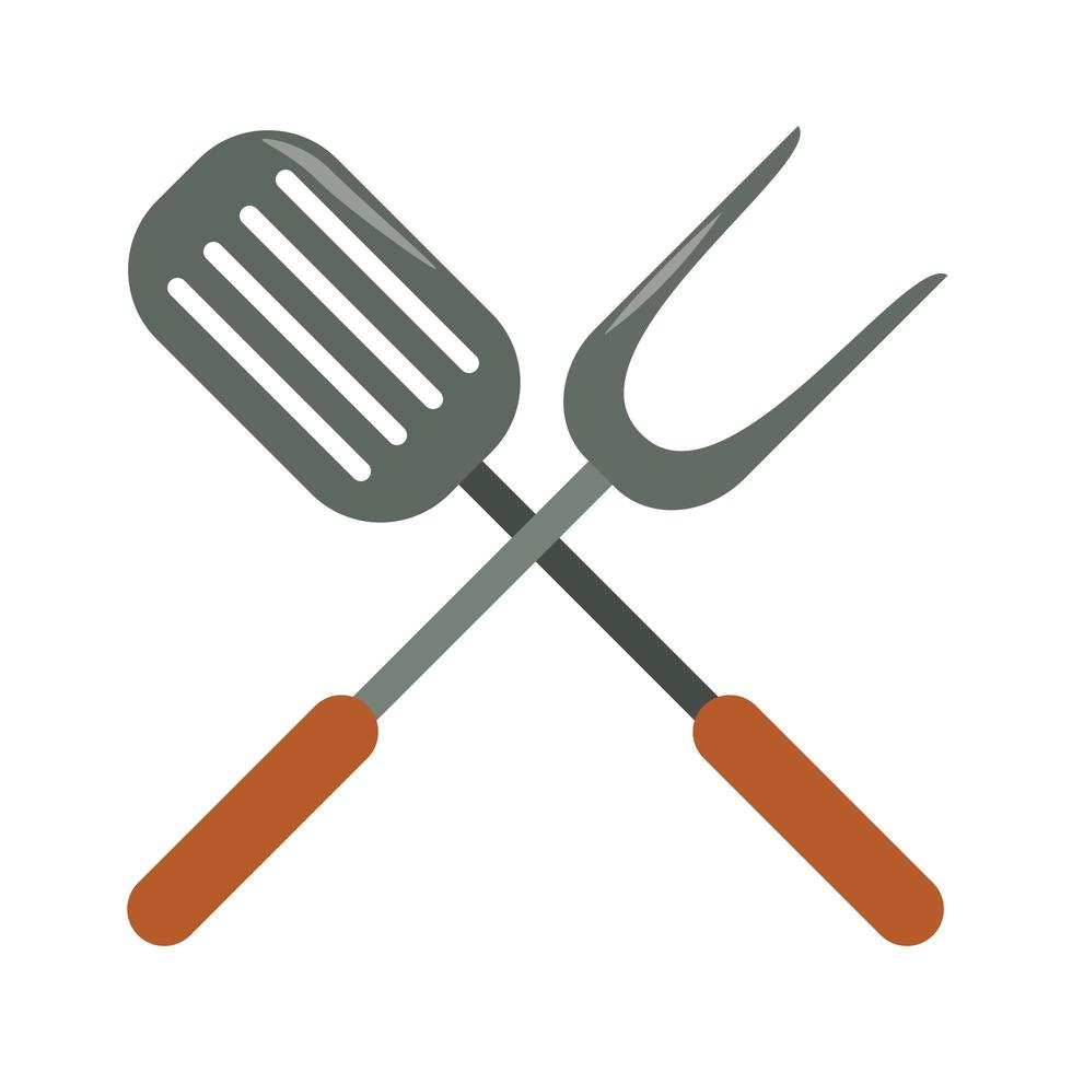 la nourriture et la cuisine du restaurant ont croisé la spatule de cuisine et l'icône de la grande fourchette dessins animés vector illustration graphisme