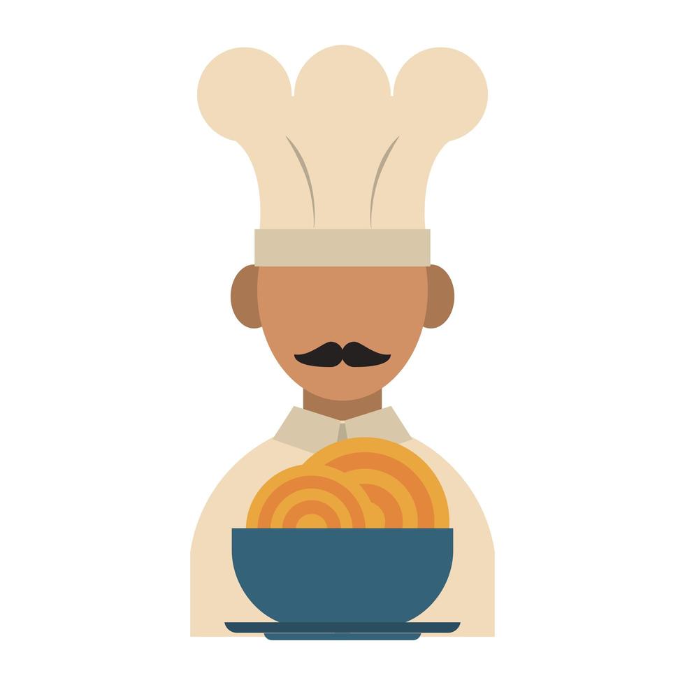 avatar de chef de cuisine et de nourriture de restaurant et un bol avec des dessins animés d'icône de spaghetti vector illustration graphic design