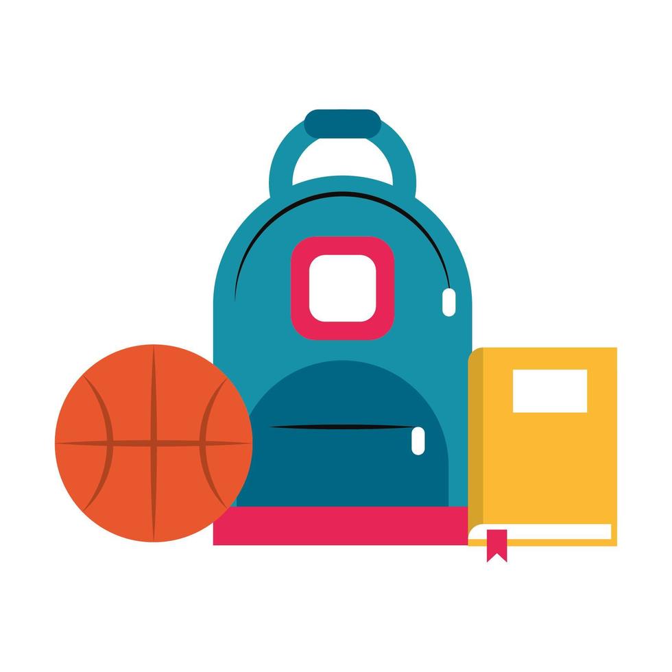 Livre de sac et icône de ballon de basket-ball cartoon vector illustration graphic design