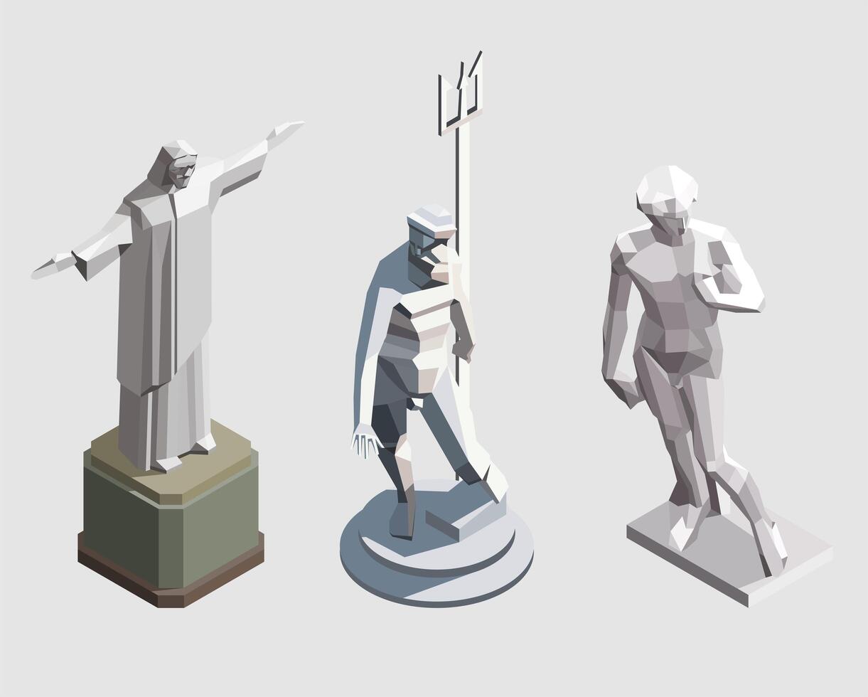 Ensemble de statues isométriques de vecteur