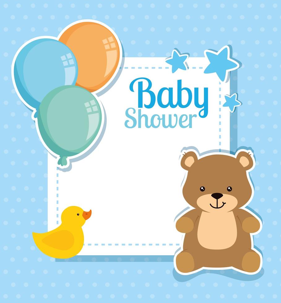 carte de douche de bébé avec ours mignon et décoration vecteur