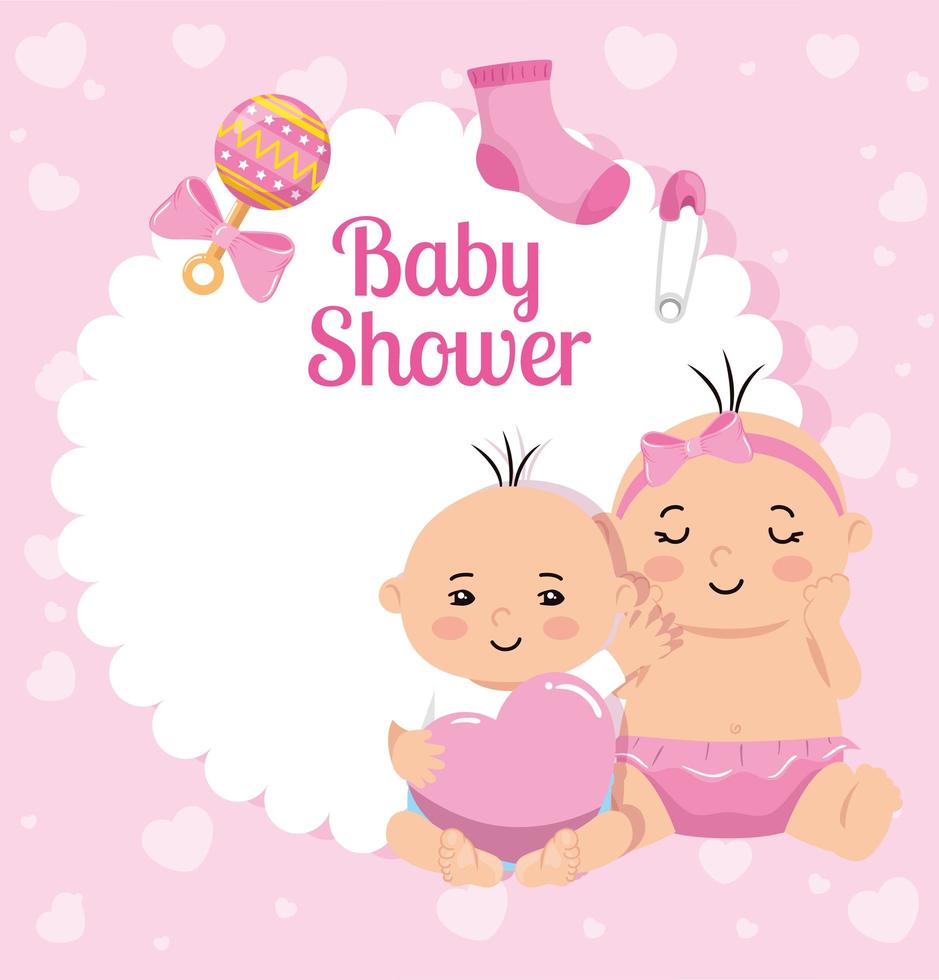 carte de douche de bébé avec petites filles et décoration vecteur