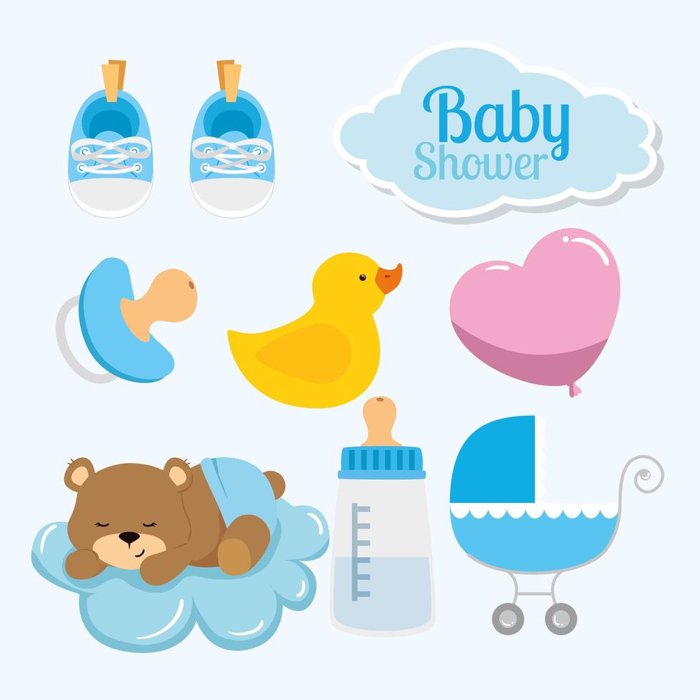 définir la décoration des icônes pour la douche de bébé vecteur