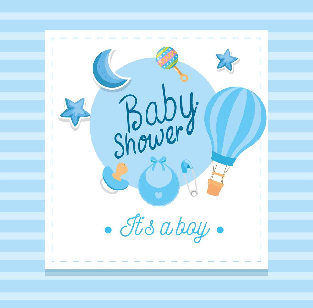 carte de douche de bébé avec une décoration mignonne vecteur