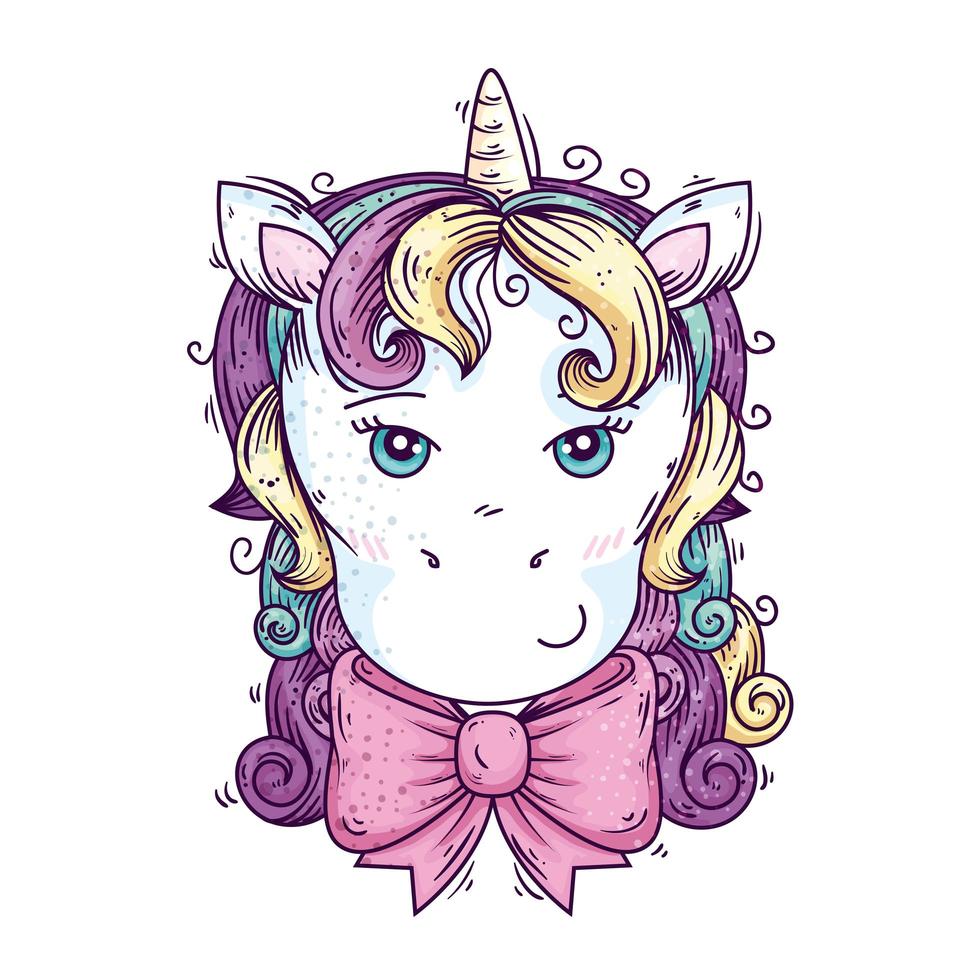 tête de fantaisie de licorne mignonne avec décoration d'étoiles vecteur