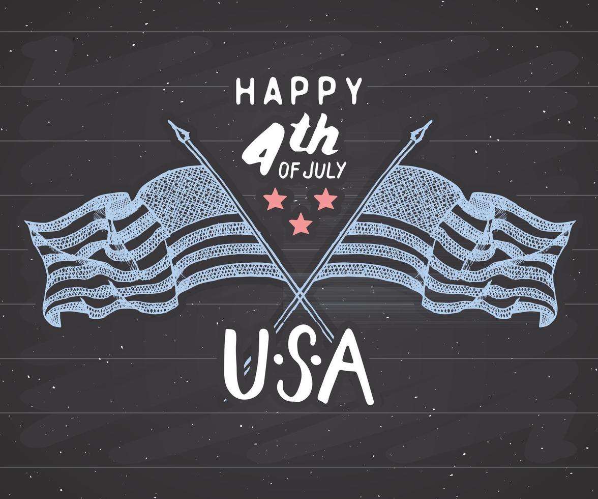 joyeux jour de l'indépendance carte de voeux vintage usa, célébration des états-unis d'amérique. lettrage à la main, illustration vectorielle de vacances américaines grunge texturé design rétro. vecteur