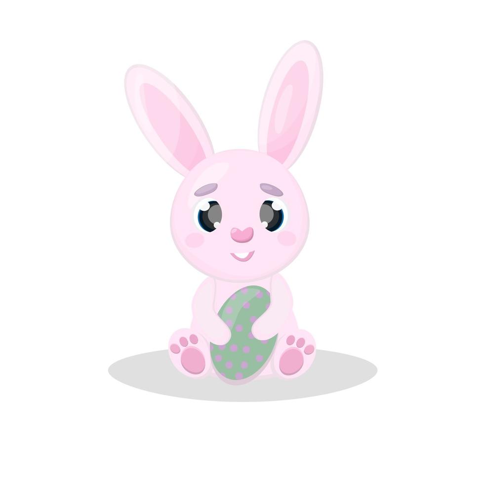 mignon lapin rose de pâques assis serrant oeuf de pâques illustrations vectorielles isolées sur fond blanc vecteur