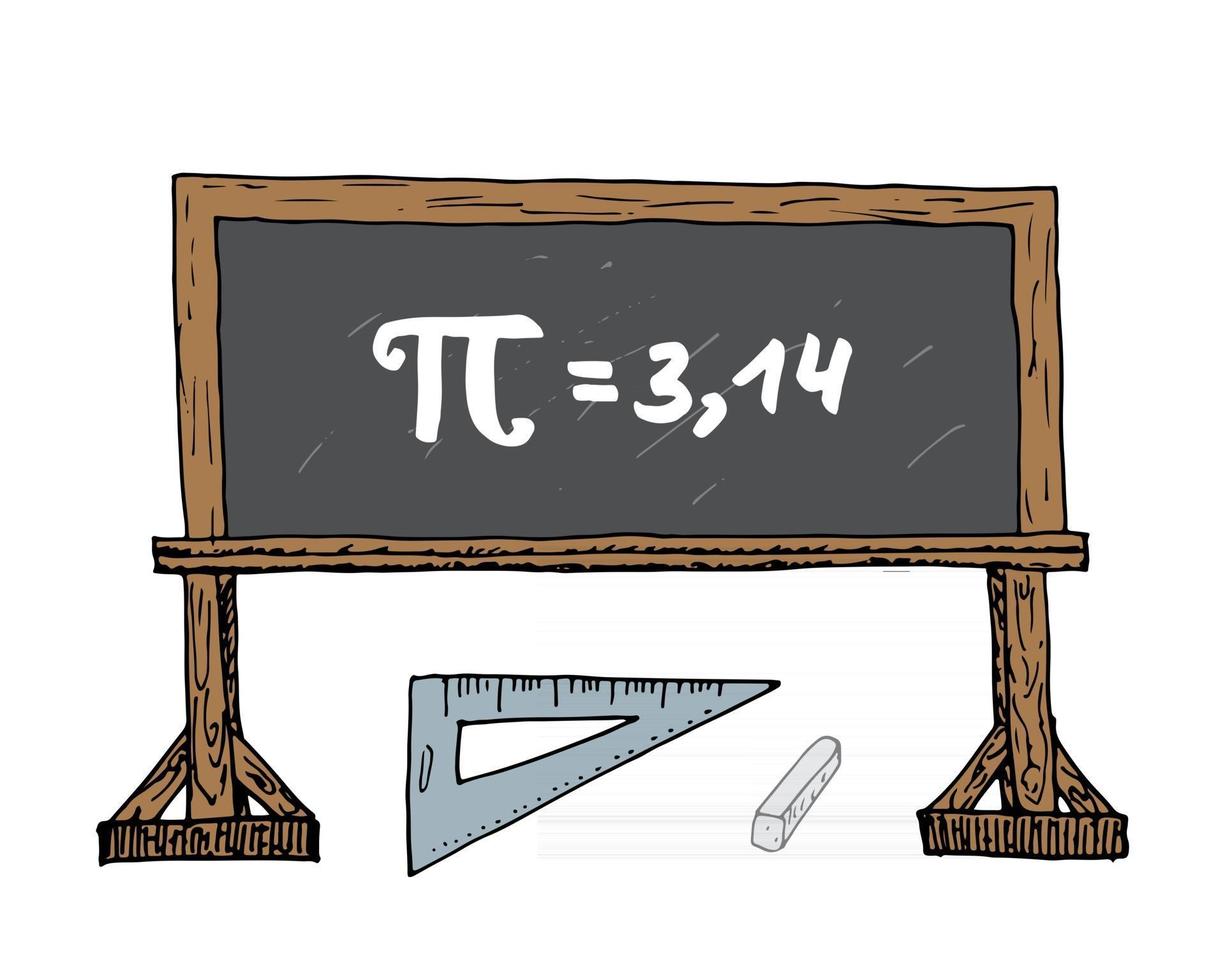 Pi symbole icône dessinée à la main, signe mathématique calligraphique grunge sur l'illustration vectorielle de l'école blakboard vecteur