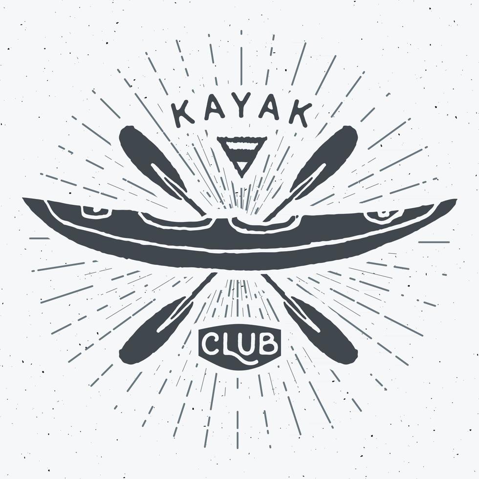 étiquette vintage de club de kayak, croquis dessinés à la main, insigne rétro texturé grunge, impression de t-shirt de conception de typographie, illustration vectorielle vecteur