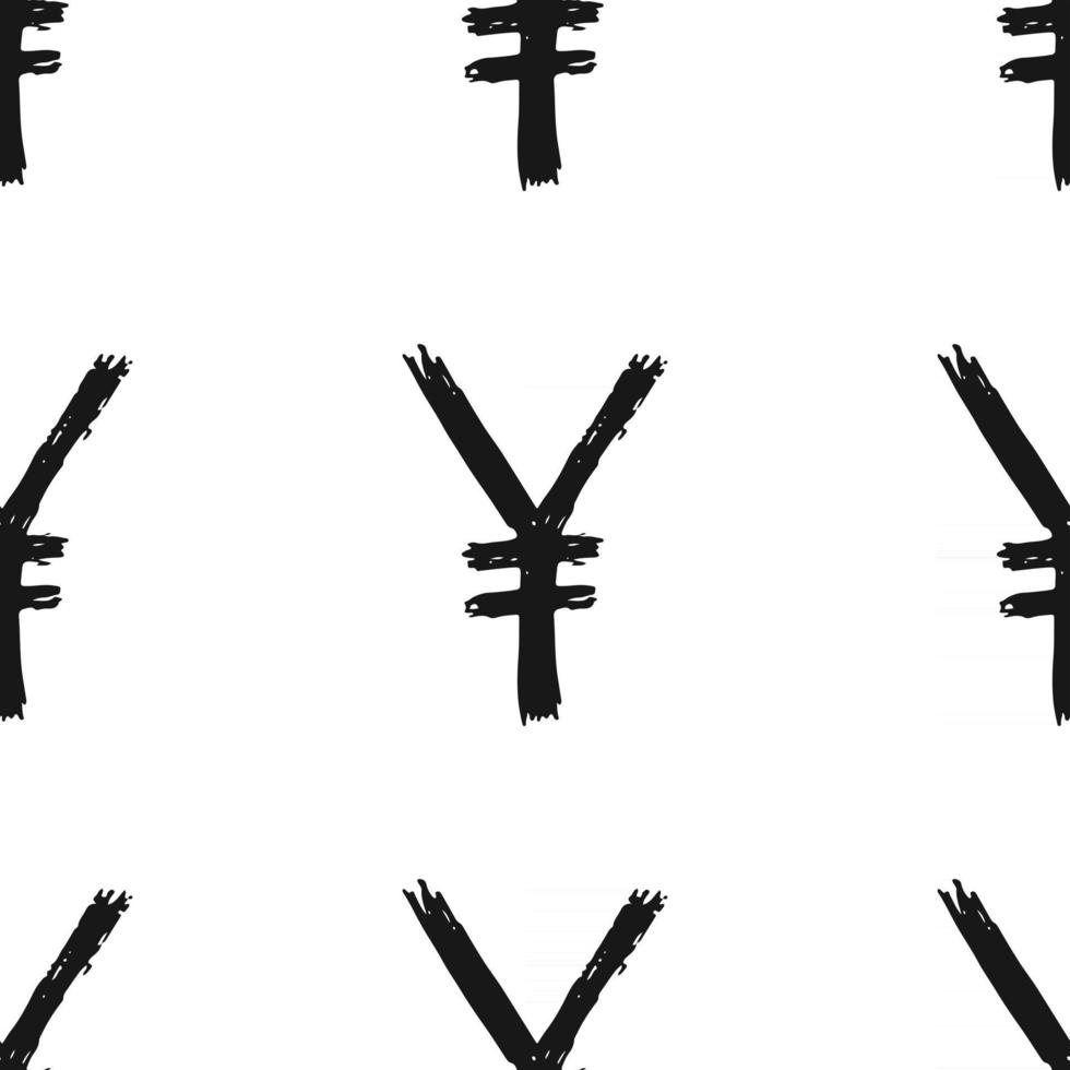 Yen signe icône brosse lettrage modèle sans couture, fond de symboles calligraphiques grunge, illustration vectorielle vecteur