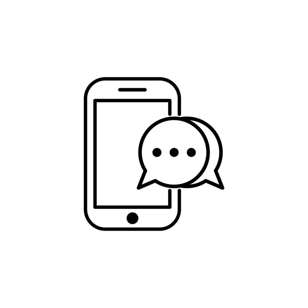 notifications de message de chat de téléphone portable icône vectorielle style de contour de ligne isolée, pictogramme de discours de bulle de chat de smartphone, concept de conversation en ligne, messagerie vocale, conversation, symbole de dialogue vecteur