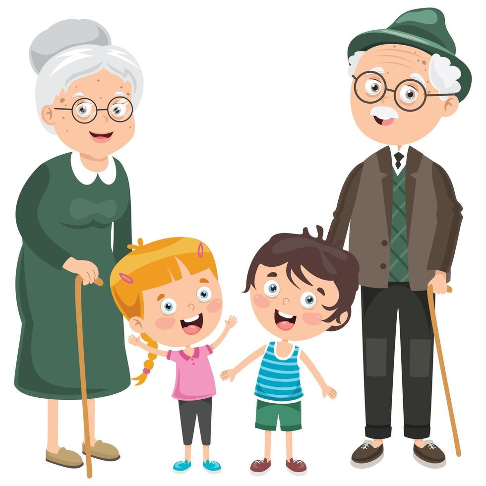 petits enfants avec leurs grands-parents vecteur