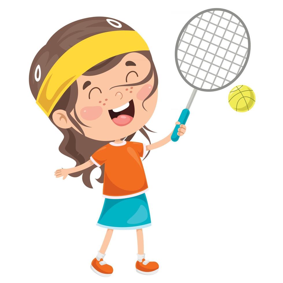 enfants heureux mignons jouant au tennis vecteur