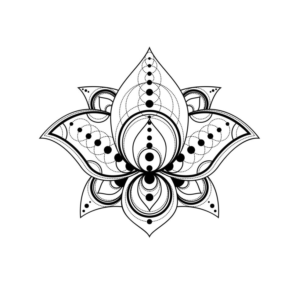 fleur de lotus avec illustration linéaire vectorielle ornement géométrique vecteur