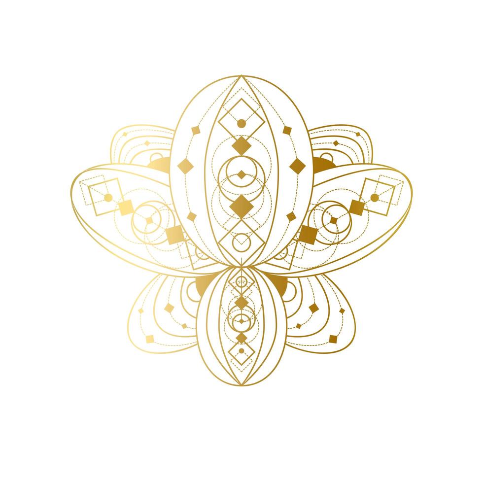 fleur de lotus avec illustration linéaire vectorielle ornement doré géométrique vecteur