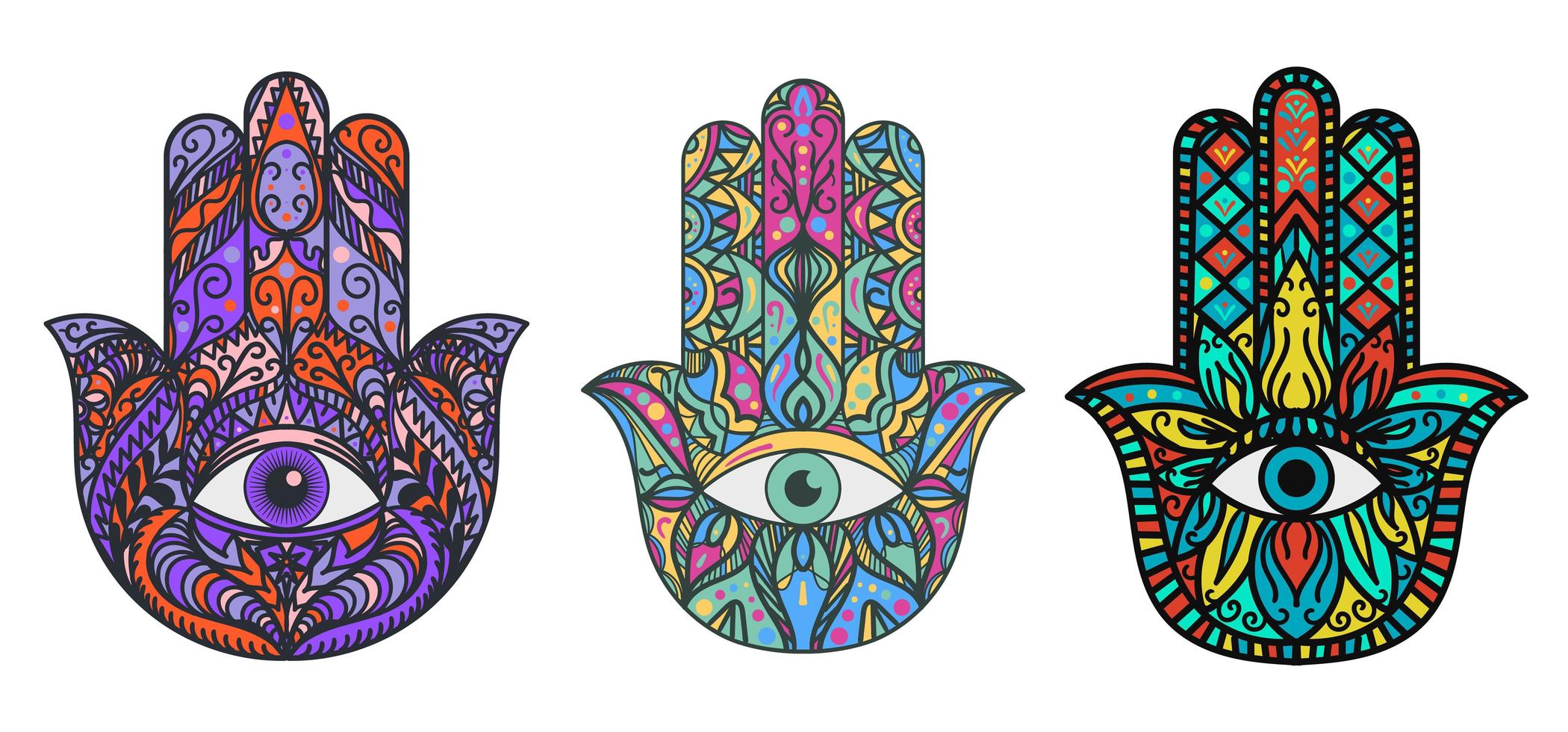 hamsa, ensemble d'illustrations de main de fatima vecteur