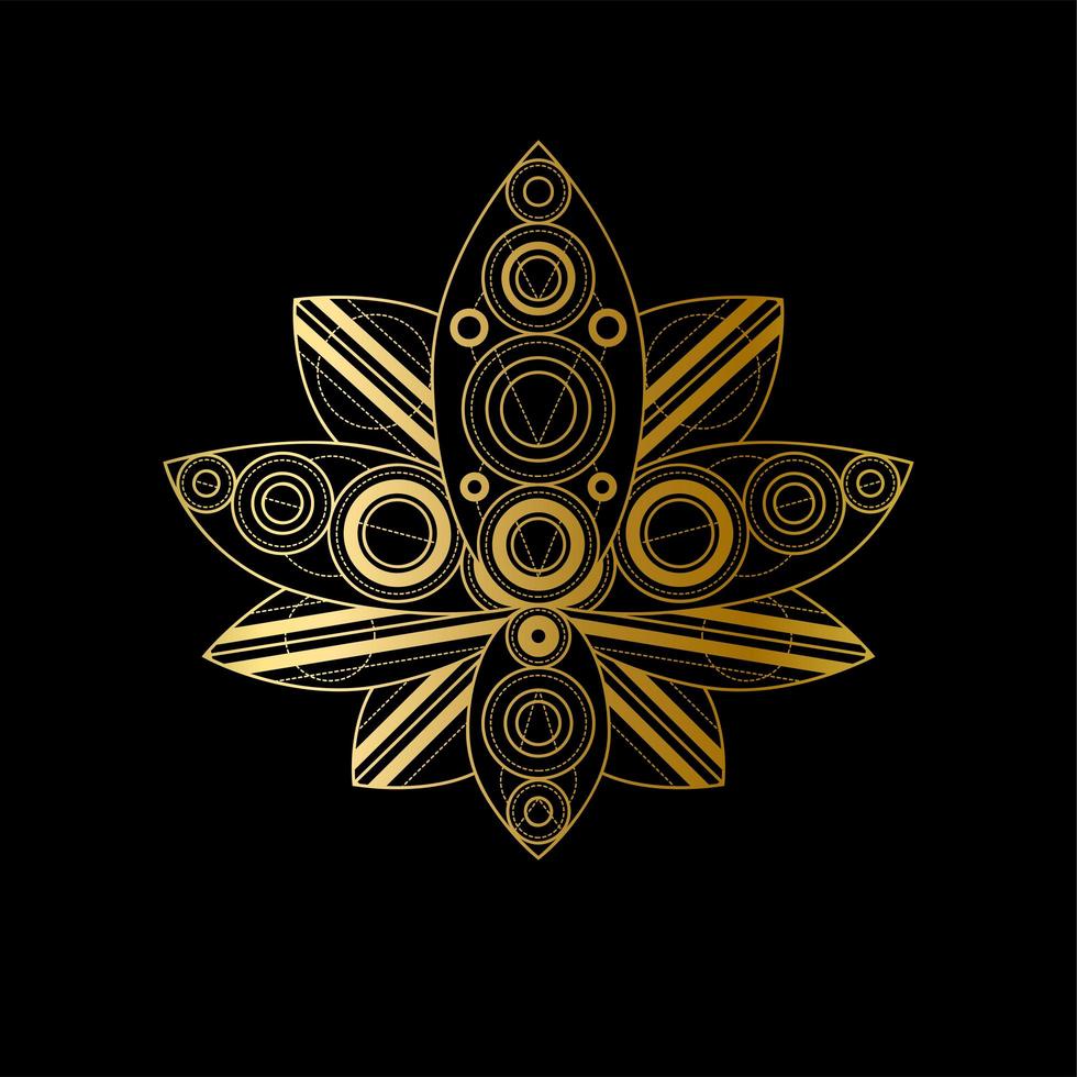fleur de lotus avec illustration linéaire géométrique ornement abstrait doré vecteur