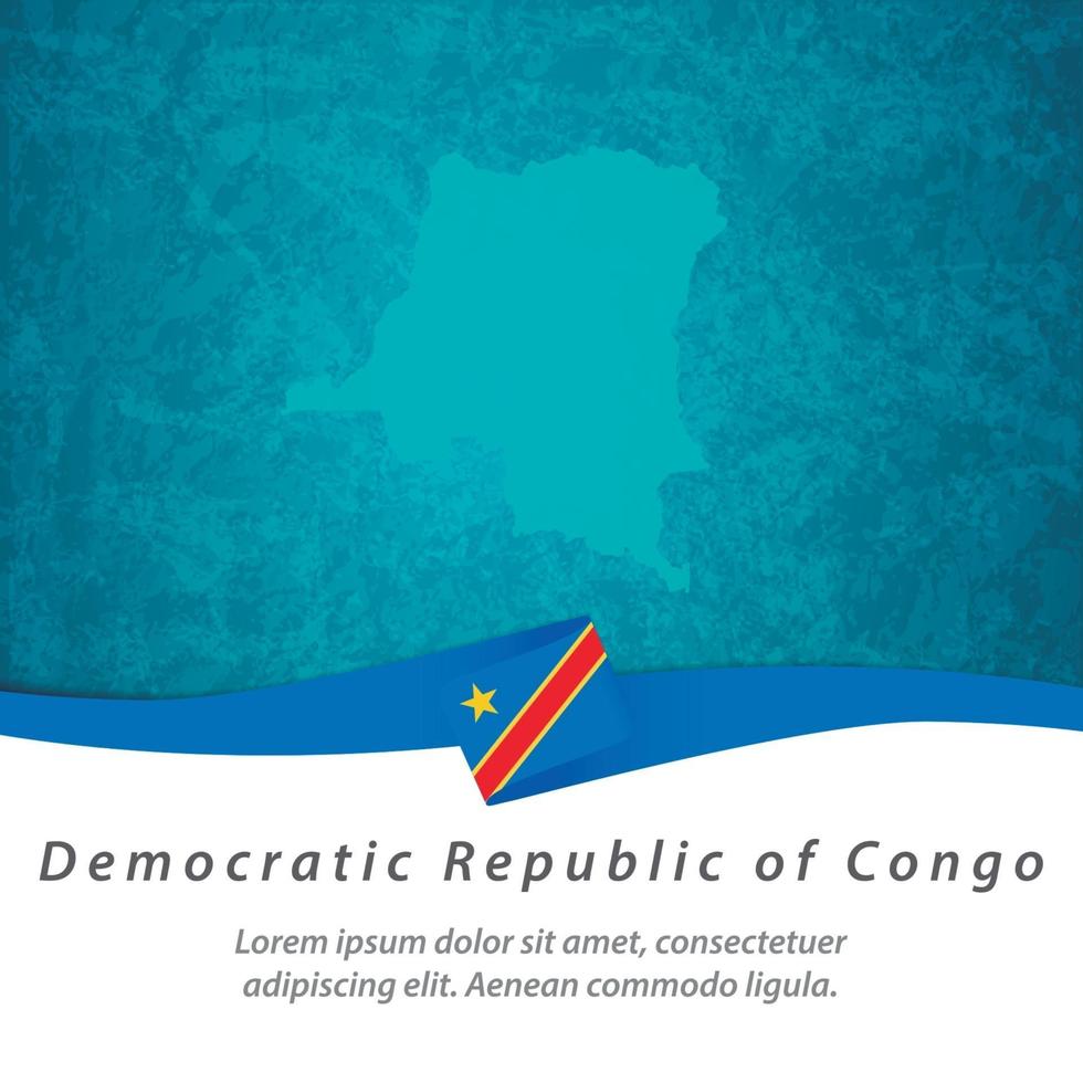 drapeau de la république démocratique du congo avec carte vecteur