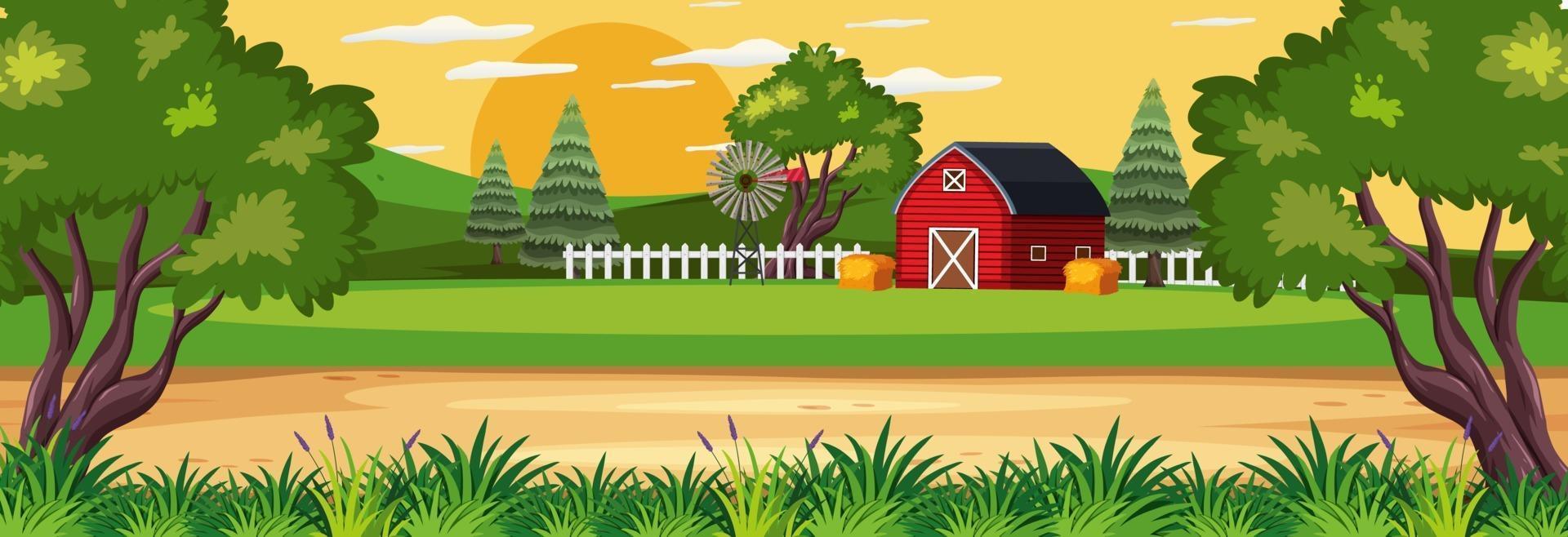 scène de paysage horizontal de ferme avec grange rouge vecteur