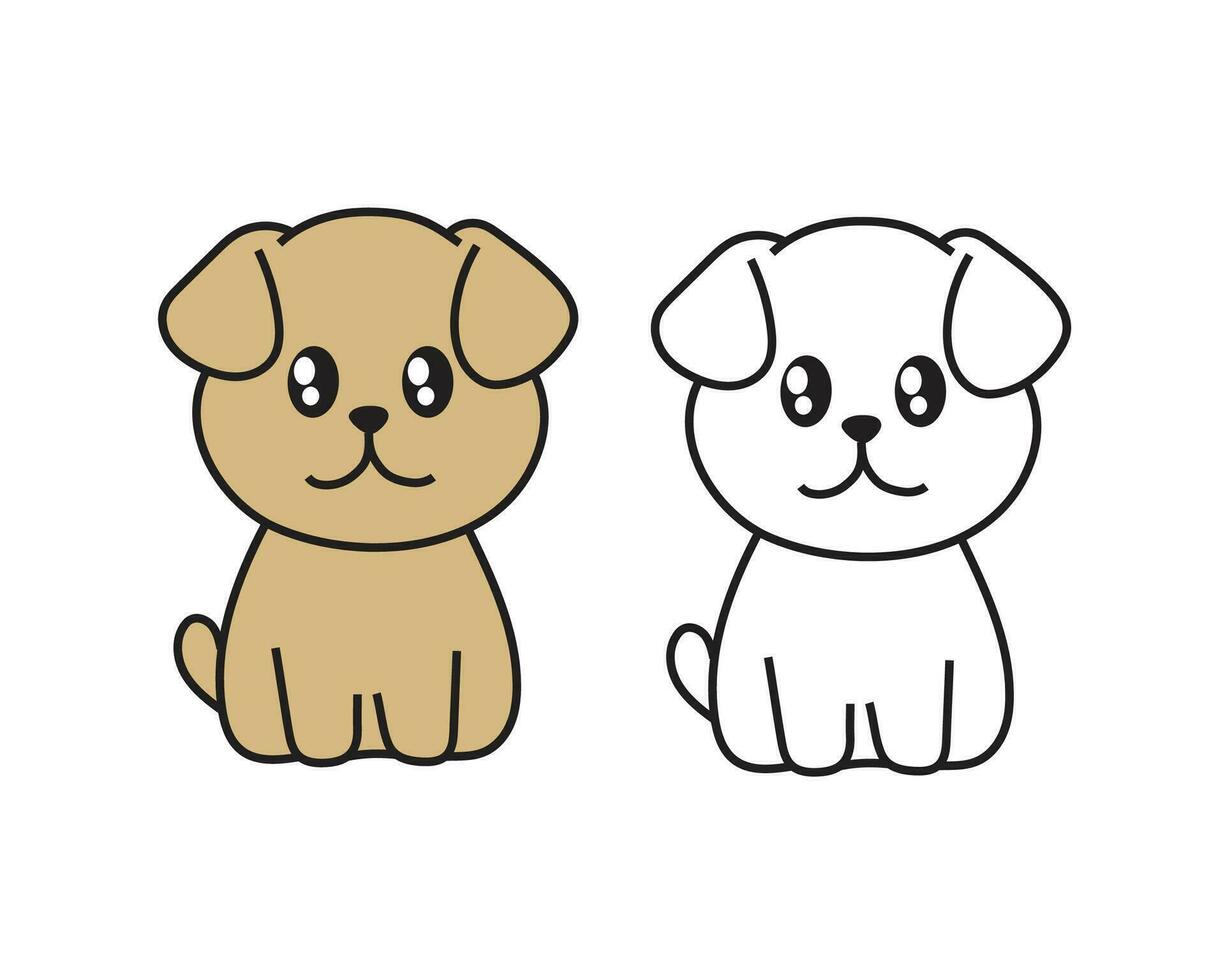 kawaii style mignonne chien personnages autocollant vecteur des illustrations avec ligne art et coloré