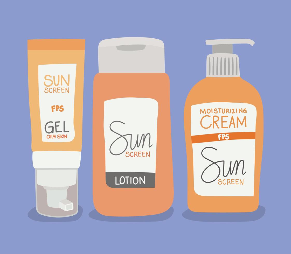 ensemble de gel solaire, crème et lotion pour les soins de la peau vecteur