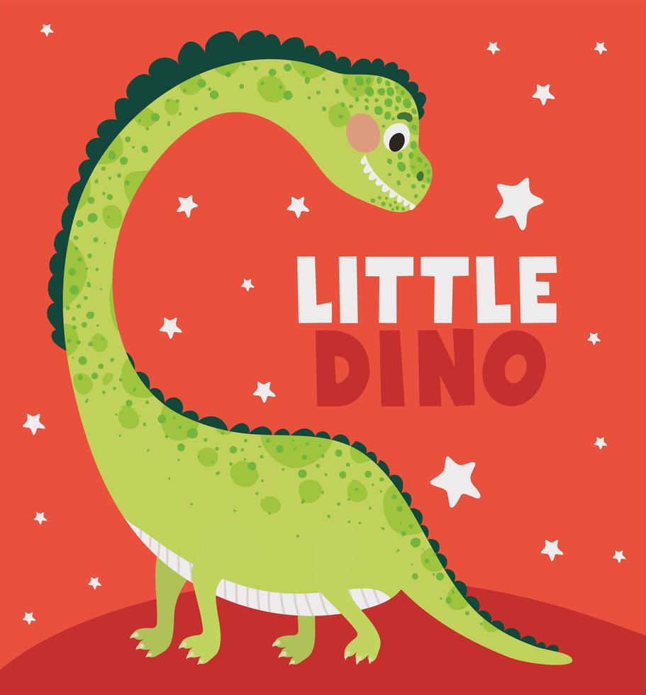 petit lettrage dino et une illustration pour enfants d'un dinosaure vert vecteur