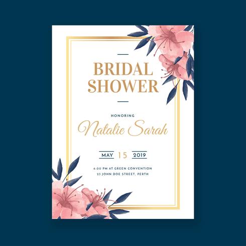 Modèle d'invitation de douche nuptiale florale aquarelle vecteur