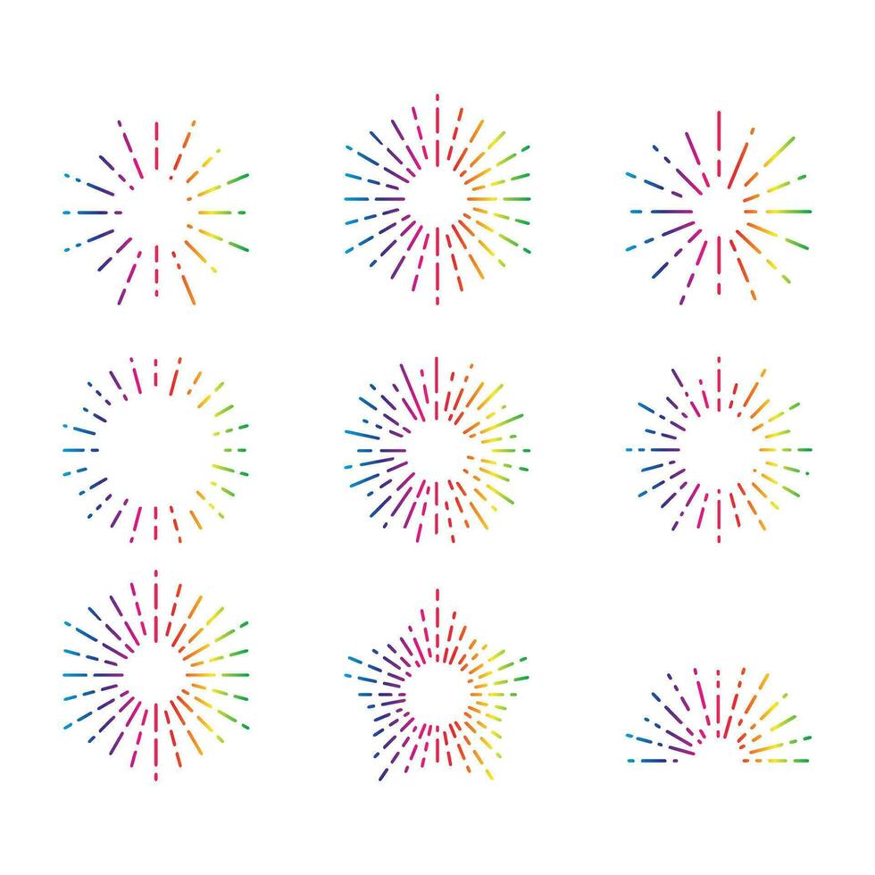 rétro coup de soleil, lever du soleil des rayons, semi circulaire coup de soleil, étincelle feu d'artifice starburst conception ensemble ligne de lumière vecteur illustration.