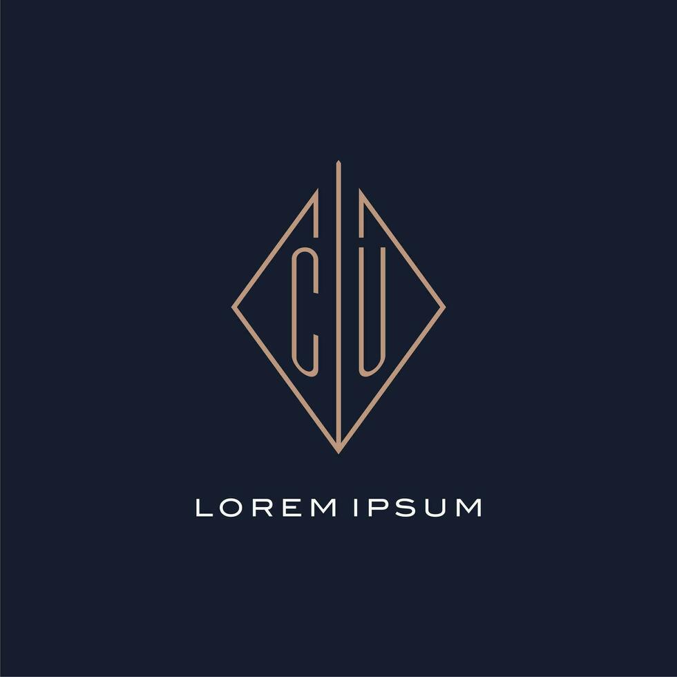 monogramme cu logo avec diamant rhombe style, luxe moderne logo conception vecteur