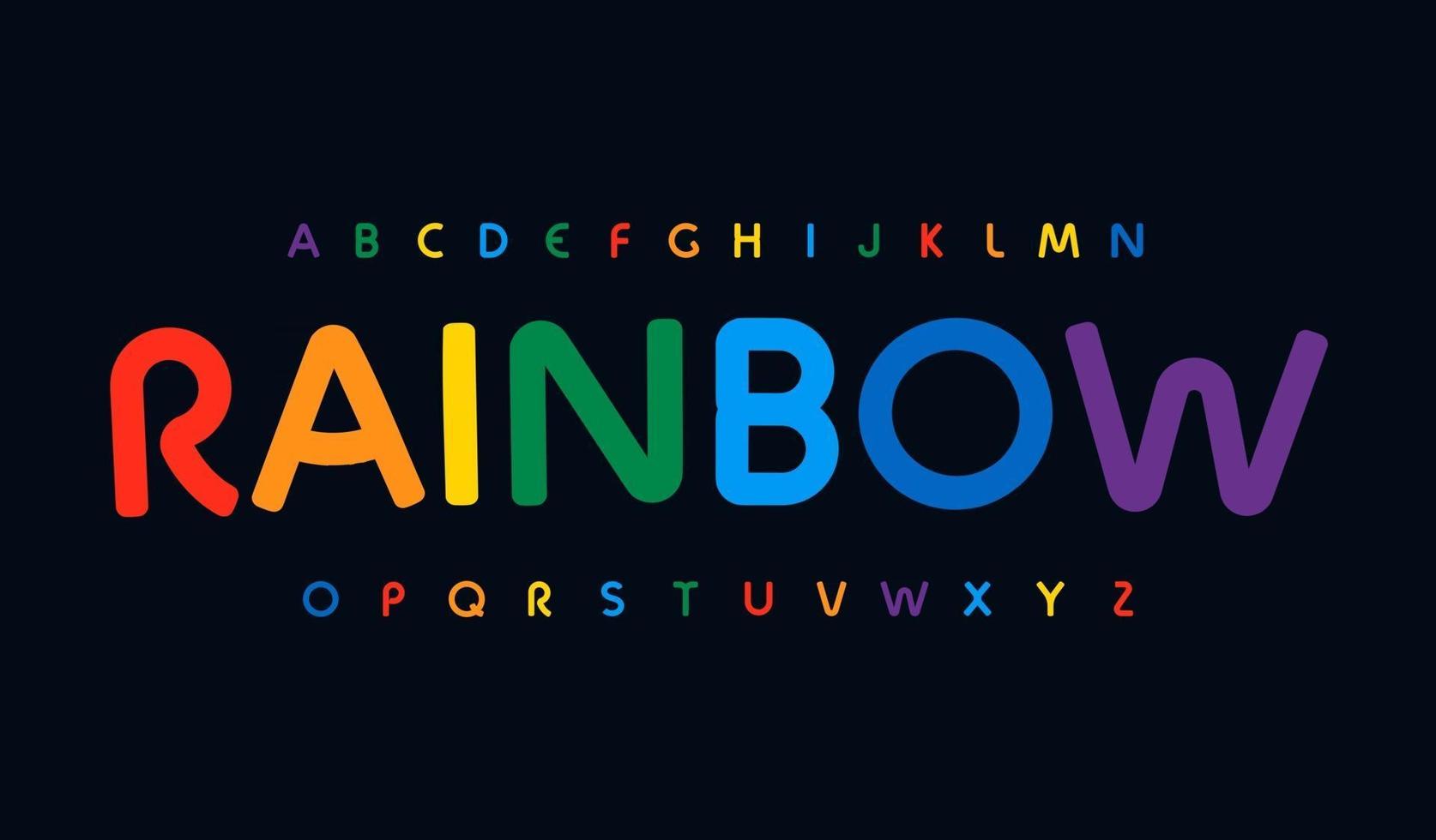 alphabet de couleur arc-en-ciel génial. police superbe arrondie, type minimaliste pour logo lumineux moderne, titre, monogramme, lettrage créatif et typographie. lettres de couleur d'enfants d'art, conception typographique de vecteur