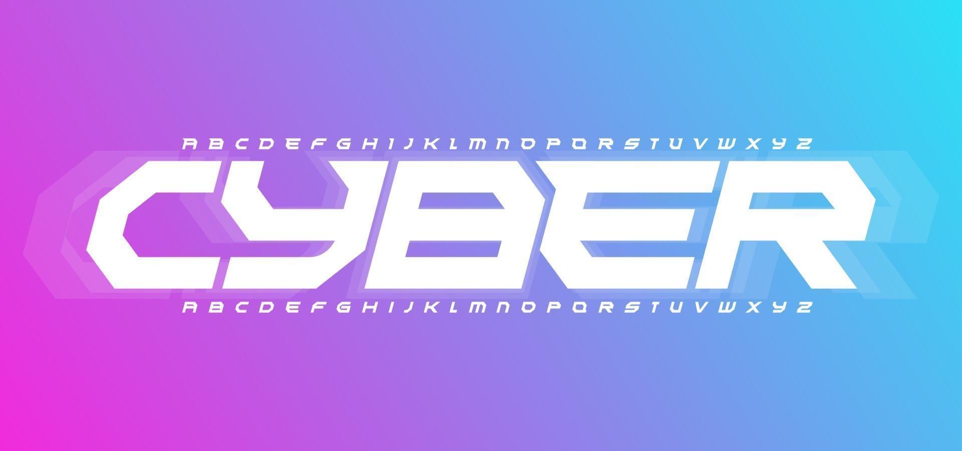 alphabet cyber-futurisme. style cyberespace, police géométrique, type modulaire pour logo cyber-sport futuriste moderne, titre de jeu et lettrage. lettres italiques en gras, conception typographique vectorielle. vecteur