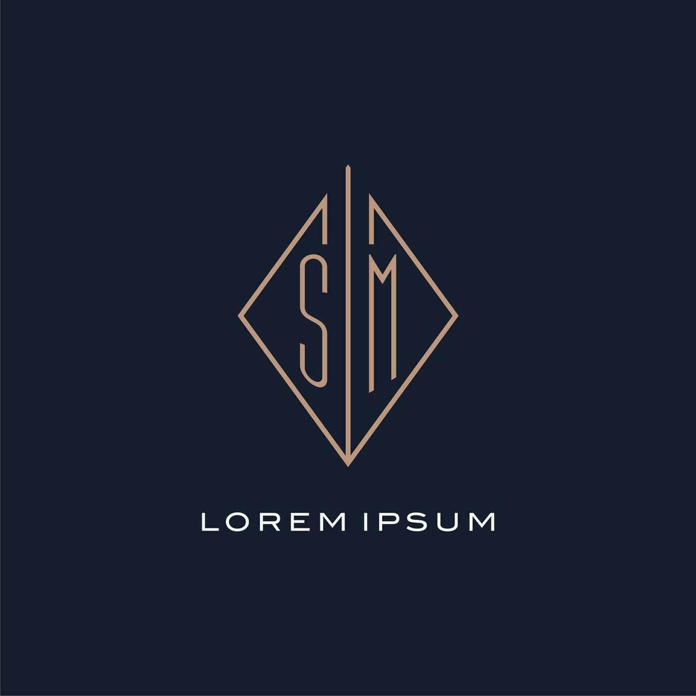 monogramme sm logo avec diamant rhombe style, luxe moderne logo conception vecteur