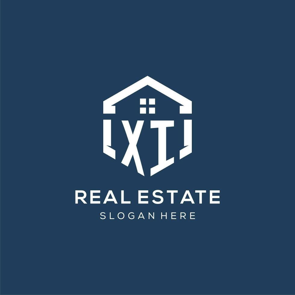 lettre xi logo pour réel biens avec hexagone style vecteur