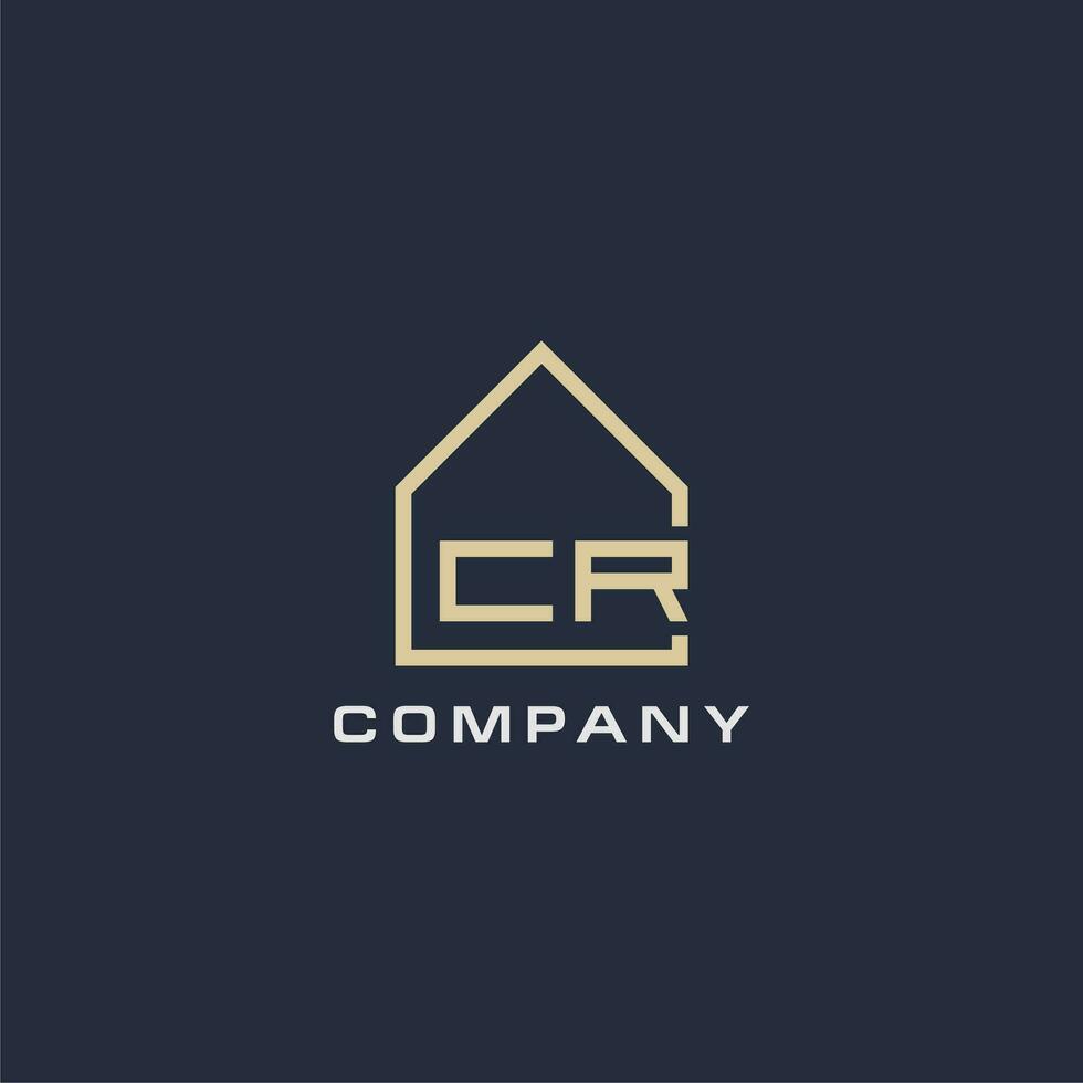 initiale lettre cr réel biens logo avec Facile toit style conception des idées vecteur