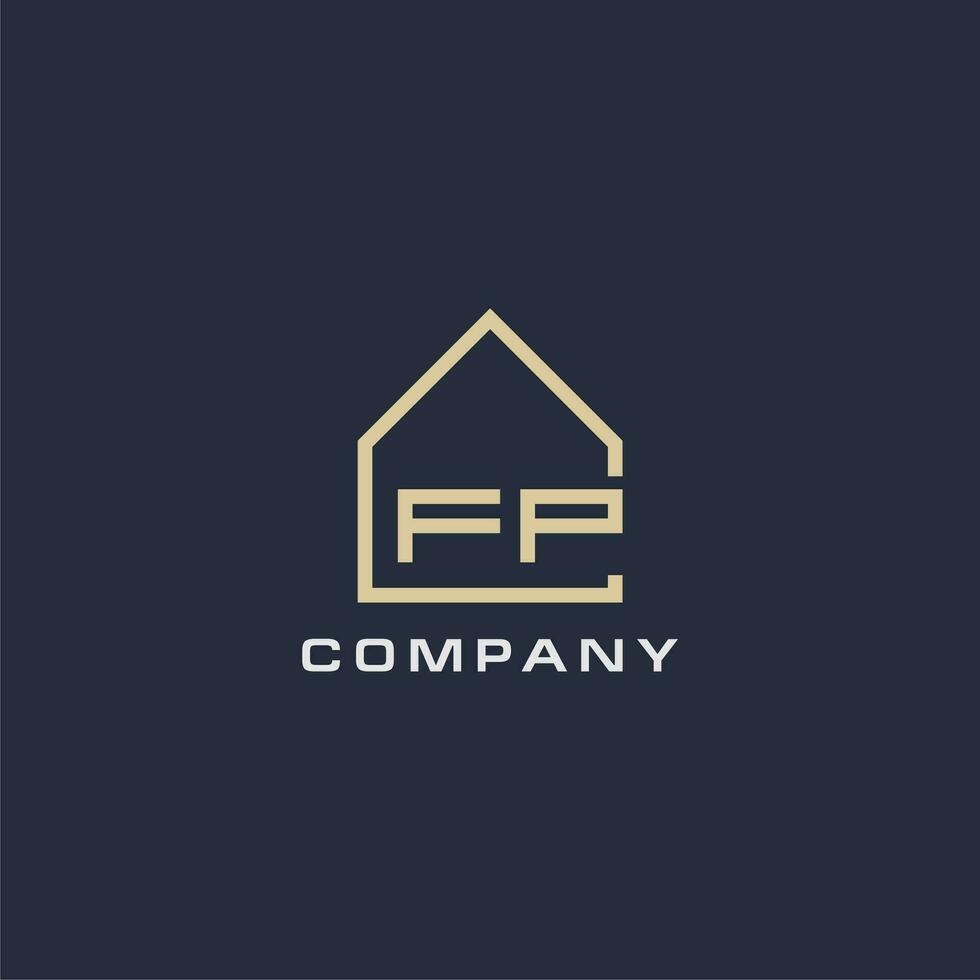 initiale lettre fp réel biens logo avec Facile toit style conception des idées vecteur