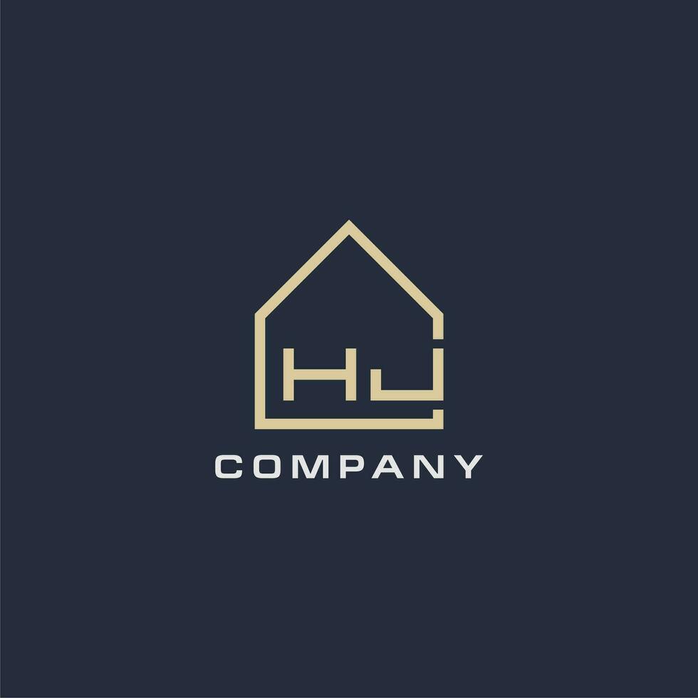 initiale lettre hj réel biens logo avec Facile toit style conception des idées vecteur
