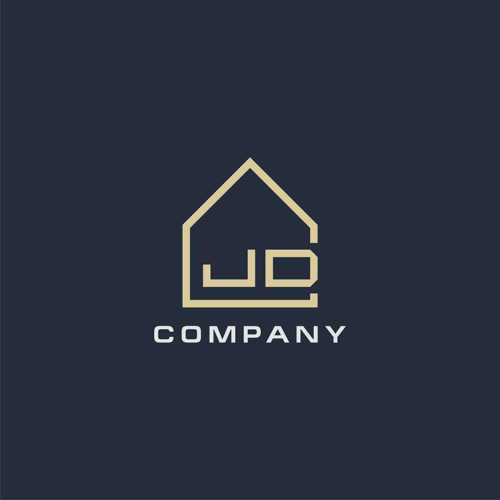 initiale lettre jd réel biens logo avec Facile toit style conception des idées vecteur