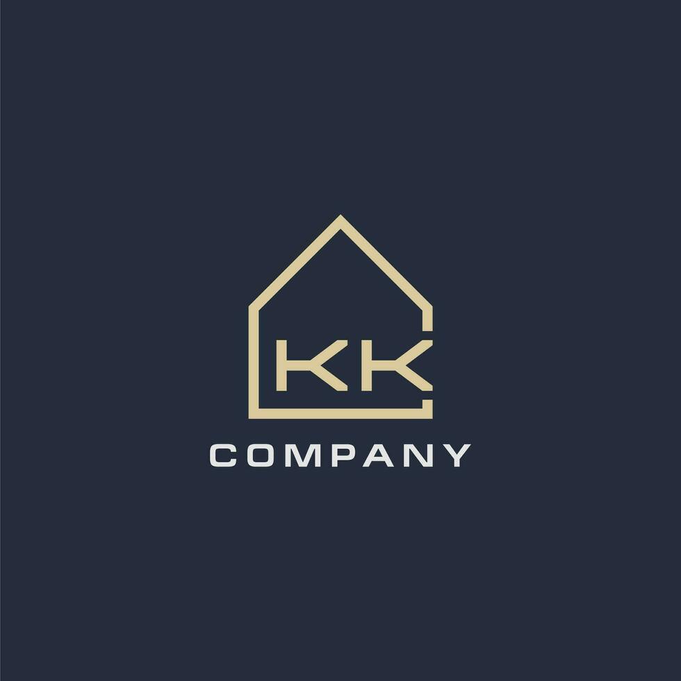 initiale lettre kk réel biens logo avec Facile toit style conception des idées vecteur