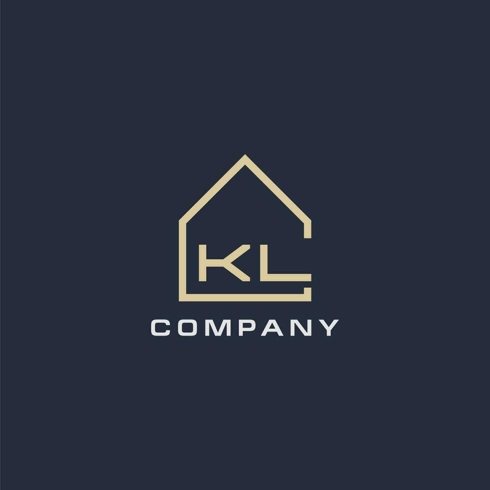 initiale lettre kl réel biens logo avec Facile toit style conception des idées vecteur