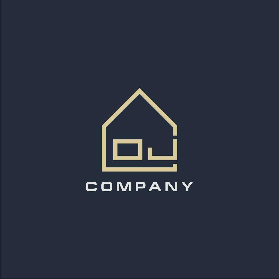 initiale lettre oj réel biens logo avec Facile toit style conception des idées vecteur