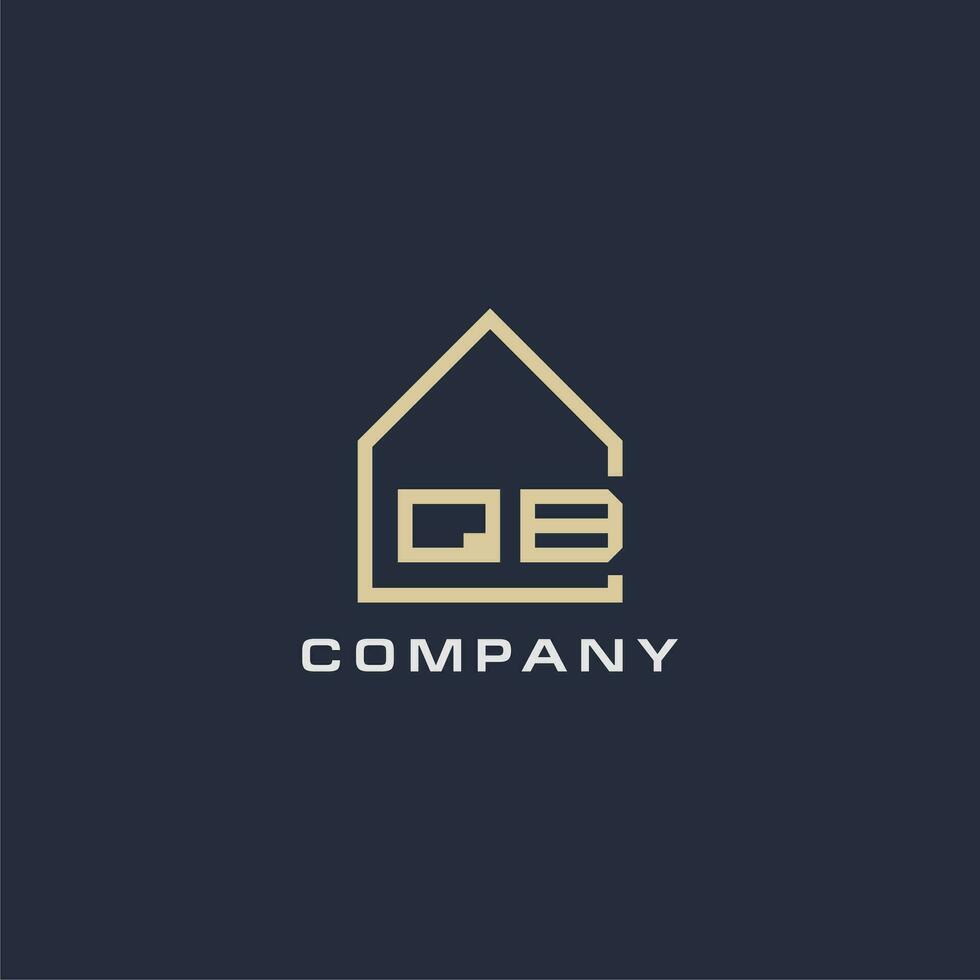 initiale lettre qb réel biens logo avec Facile toit style conception des idées vecteur