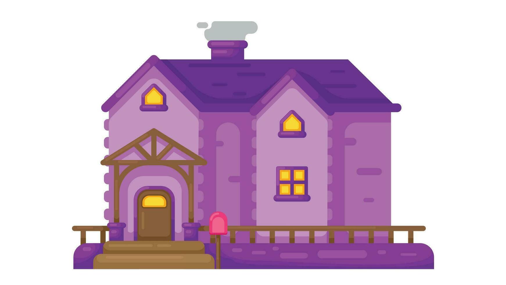 foncé violet hanté maison avec en bois porche. plat style effrayant loger, vecteur illustration