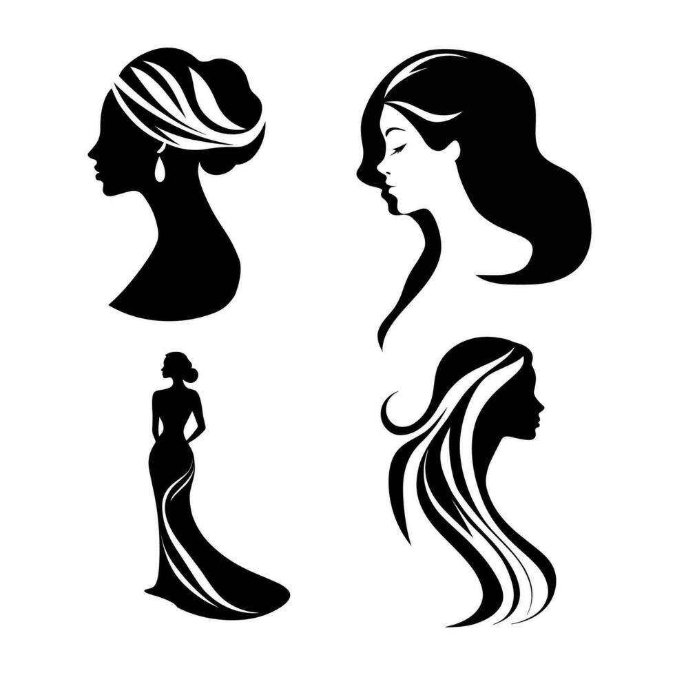 une magnifique vecteur illustration ensemble de femme visage silhouettes avec élégant et élégant conception. parfait pour logos, Icônes, et dessins en relation à beauté, mode, et produits de beauté.