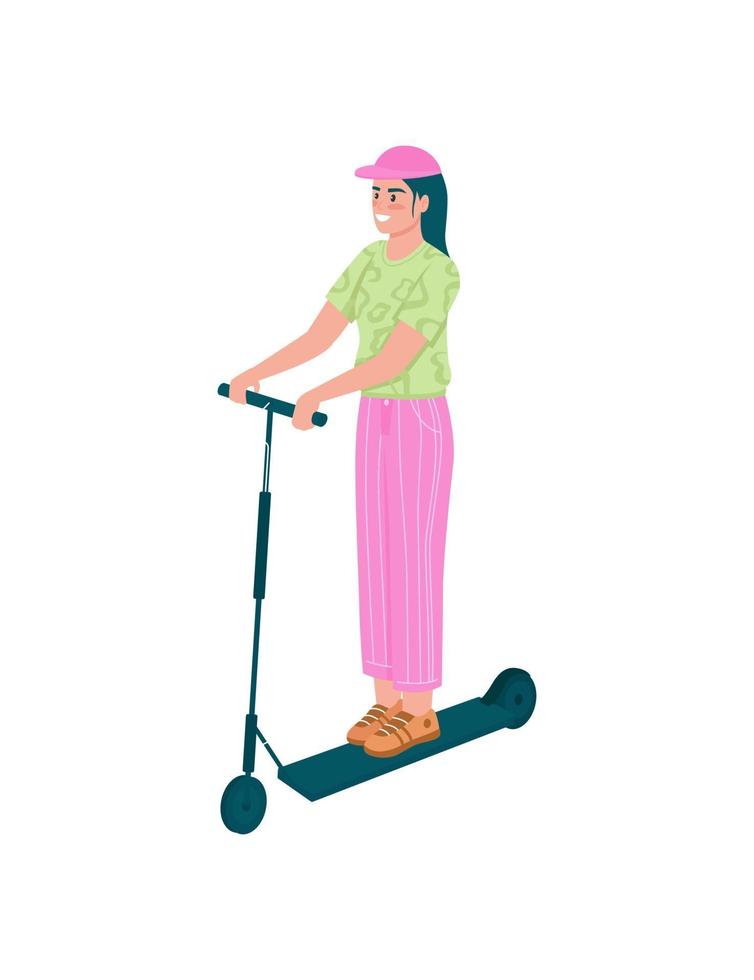 Happy girl sur scooter électrique vecteur de couleur plat caractère détaillé