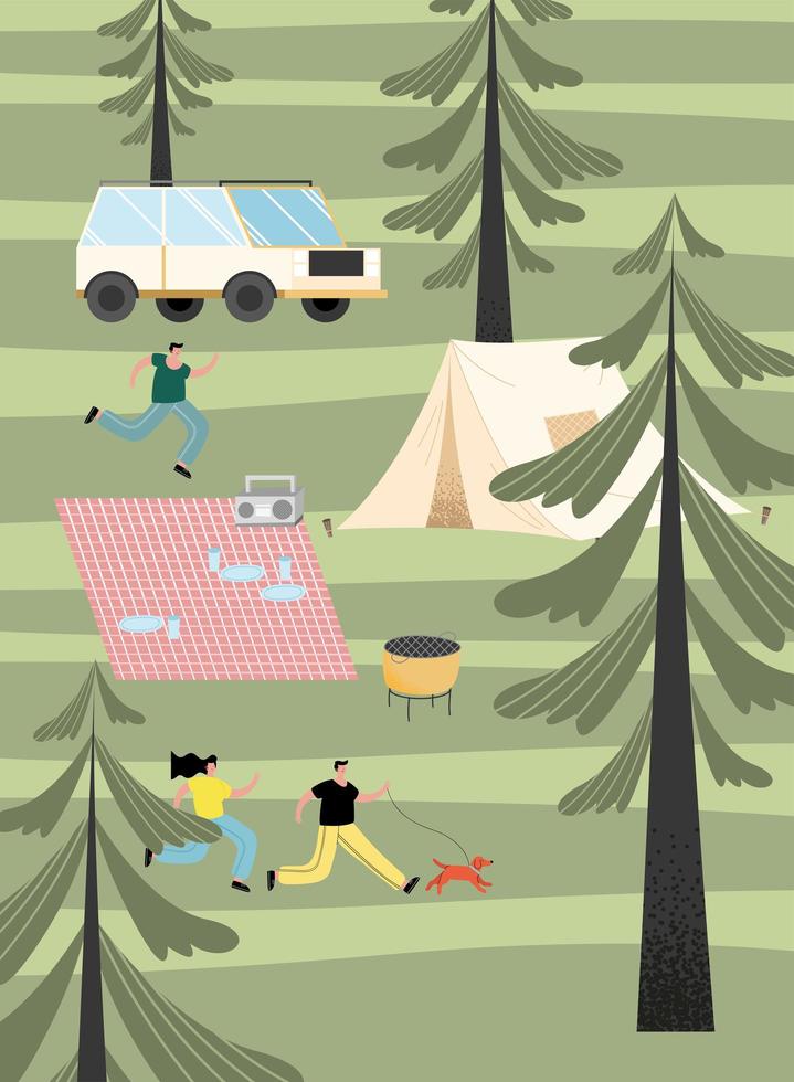 scène de camping de personnes vecteur