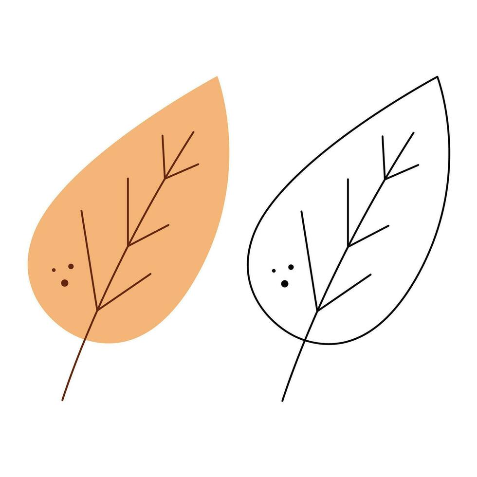 une petit ensemble avec un abstrait feuille. noir et blanc et Couleur clipart vecteur illustration.