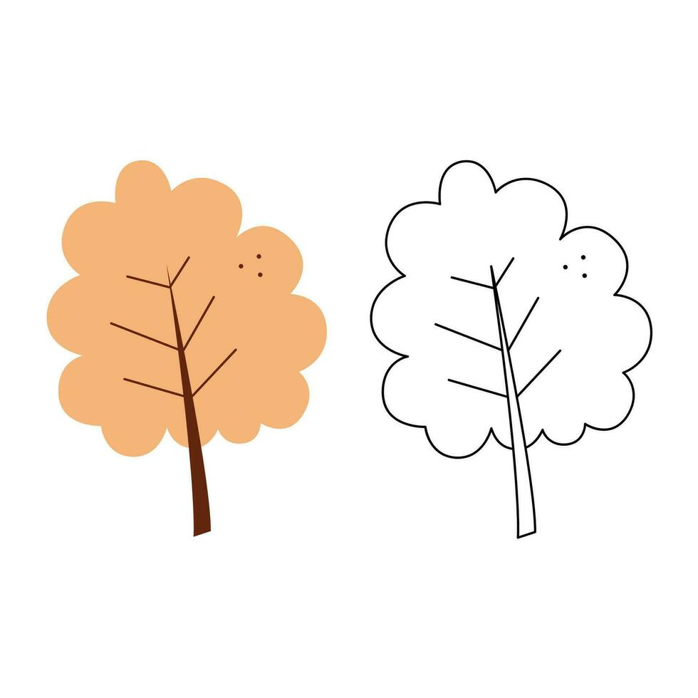 deux abstrait l'automne des arbres. noir et blanc et Couleur agrafe art vecteur illustration.